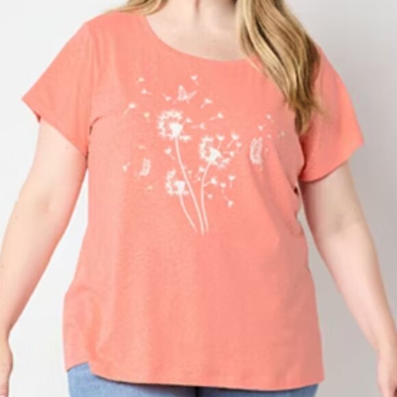 EUC St. John's Bay Plus Womens Crew Neck T-Shirt Dandelion Coral 2X - Picture 2 of 6